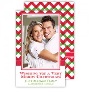 Christmas Photo Cards, Red/Green Basketweave Plaid, Roseanne Beck